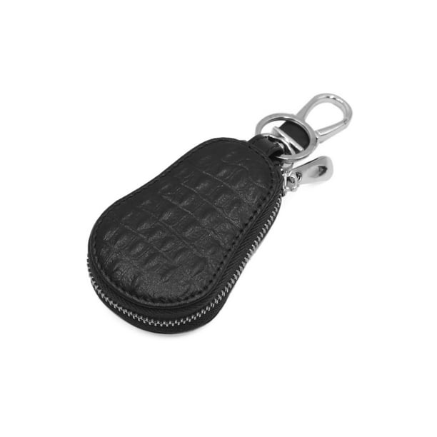 uxcell Black Faux Leather Gourd Shaped Key Coin Storage Holder Zipper Bag for Car 